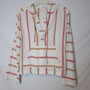 Roxy Wild and Free Poncho Hoodie Cotton White Red Striped Women's XS